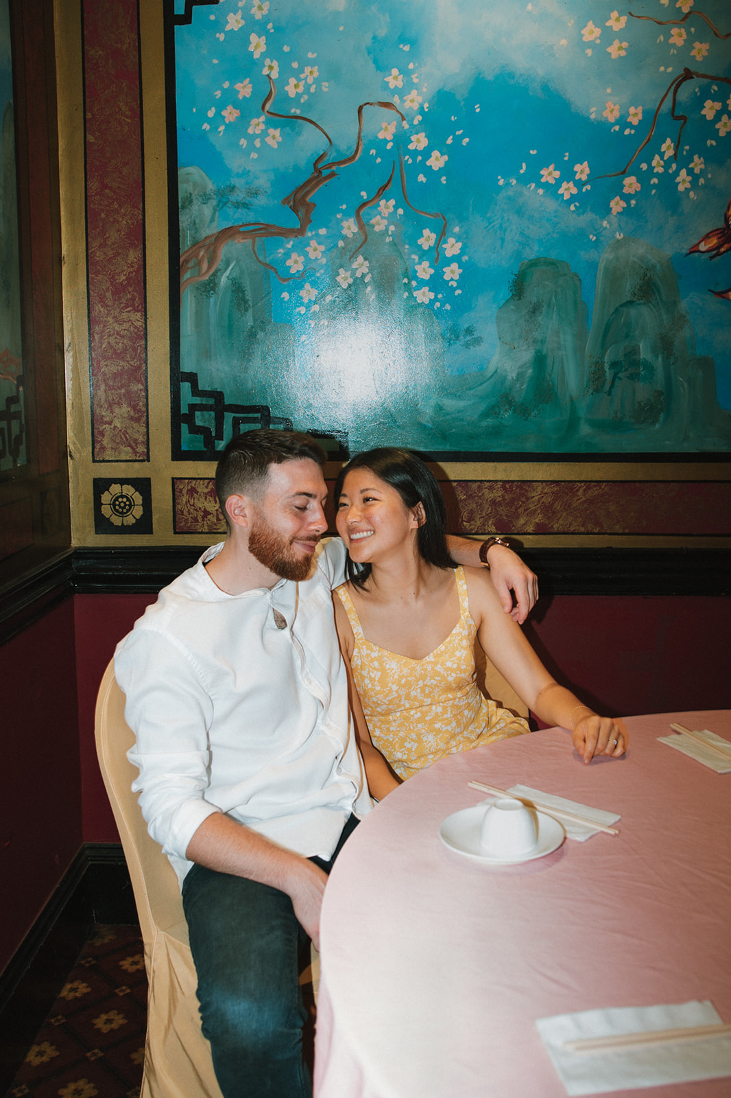  Stunning couple share a meal together during their Boston engagement photos!