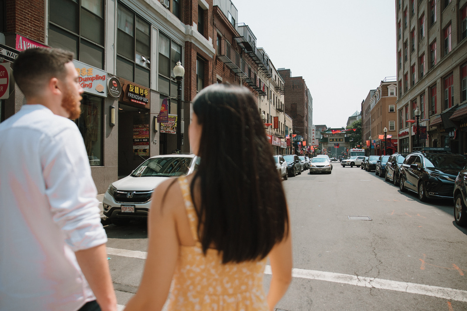 Candid photo of a couple during their Boston engagement photoshoot!