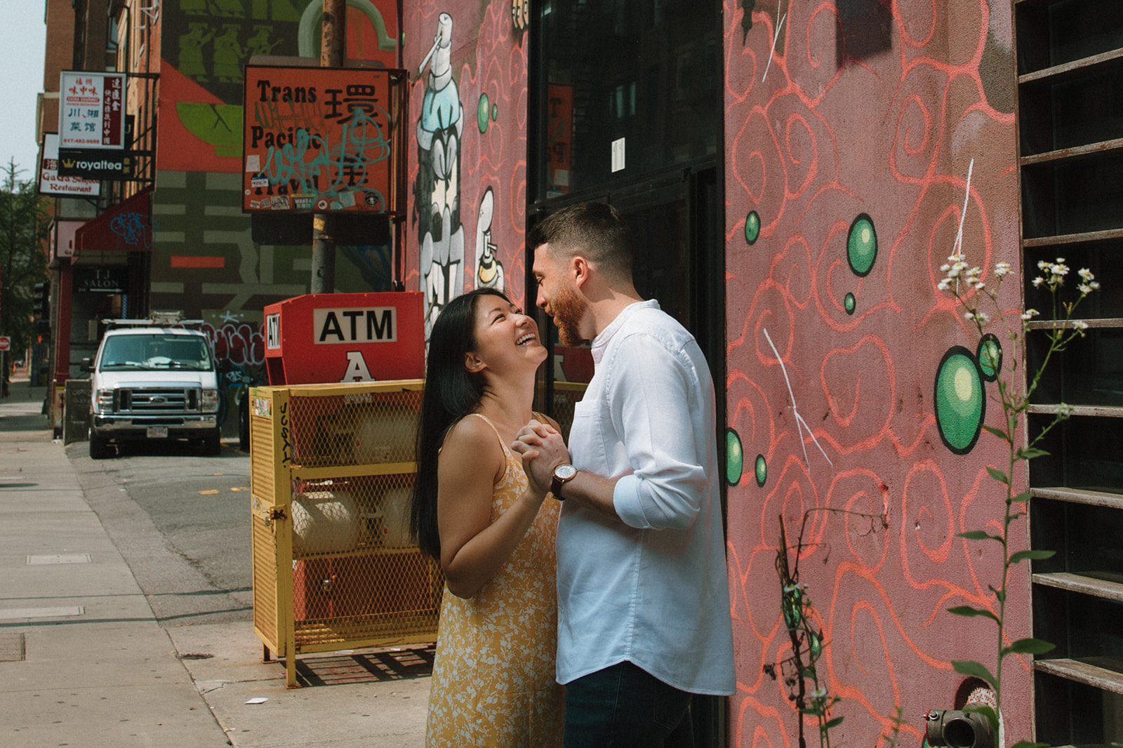 Beautiful couple share an intimate moment in historic Boston chinatown!