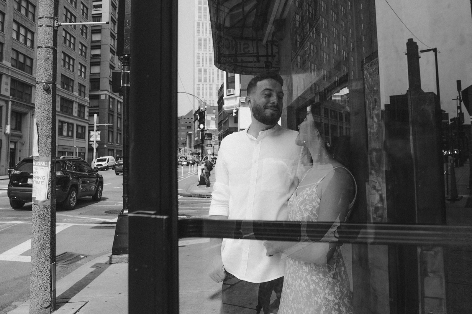 Beautiful couple share a romantic moment in chinatown 