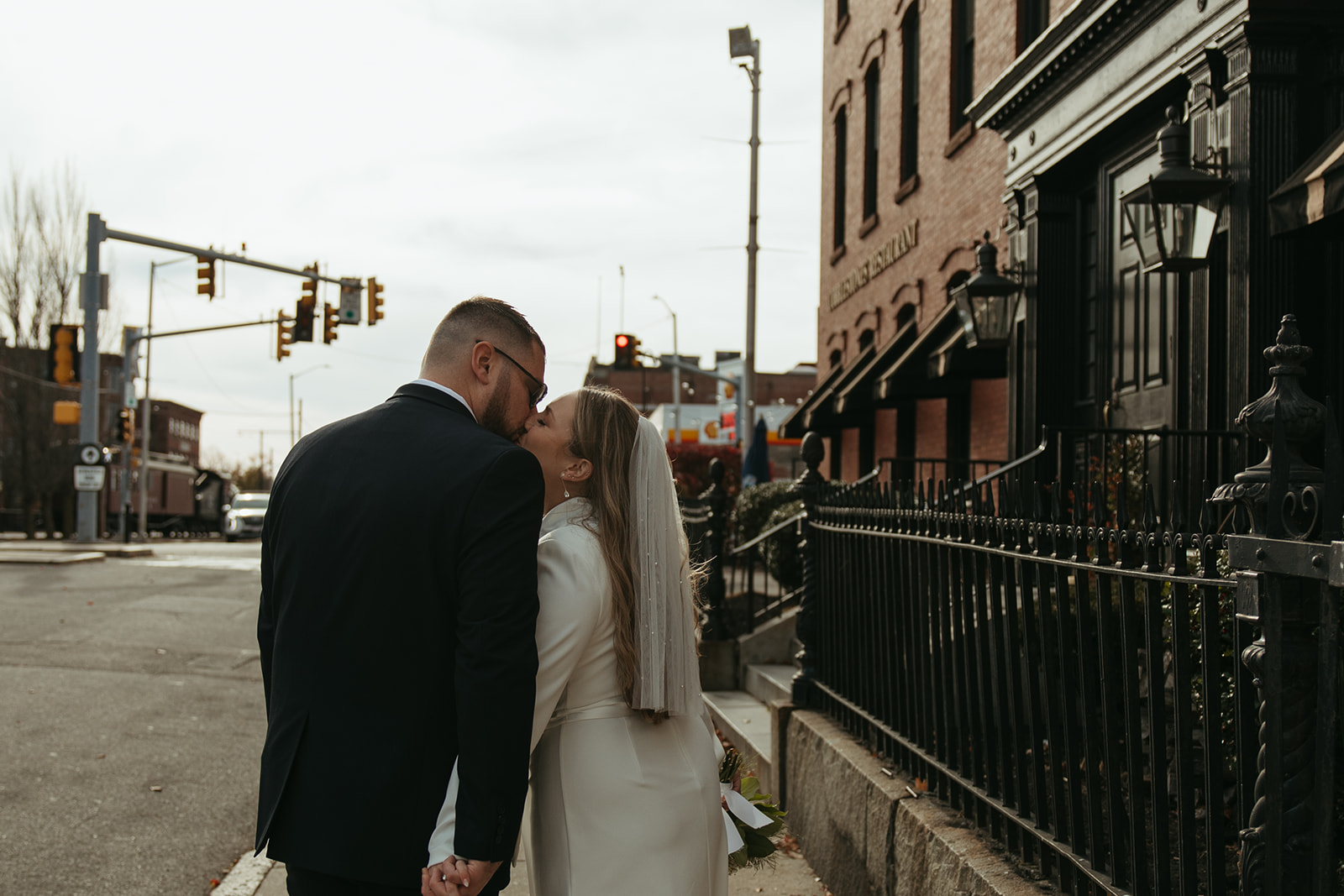 Stunning bride and groom share a kiss after eloping in Massachusetts!