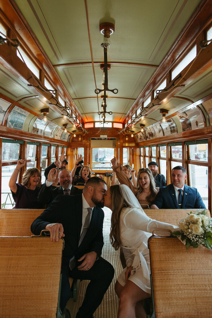 Stunning bride and groom share a kiss after eloping in Massachusetts