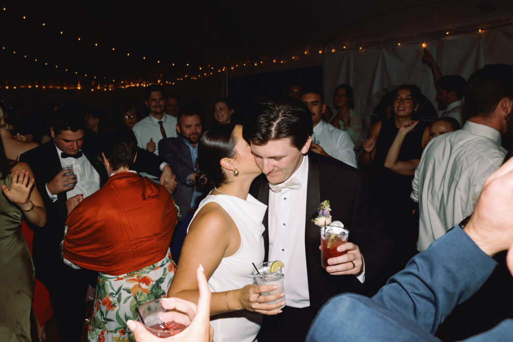 bride and groom dancing during wedding reception