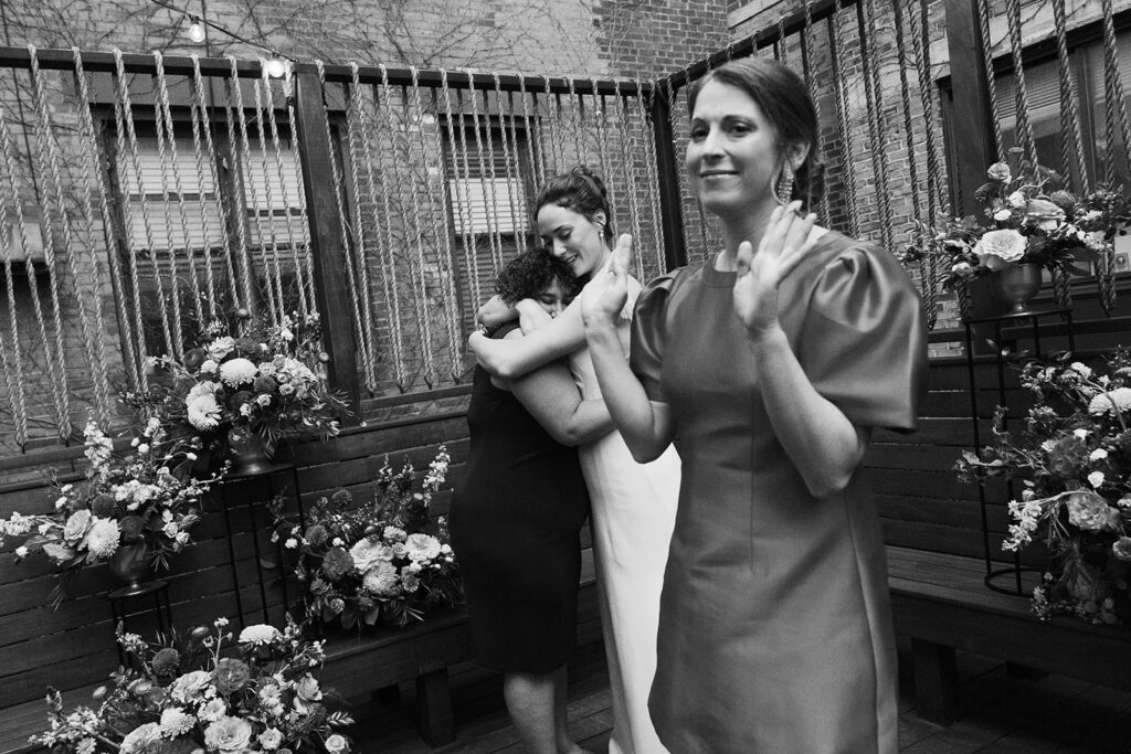 candid black and white wedding photo at Boston restaurant wedding at SRV