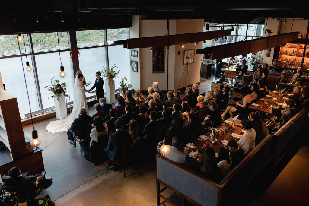 wedding ceremony at PAGU wedding in Cambridge MA restaurant 