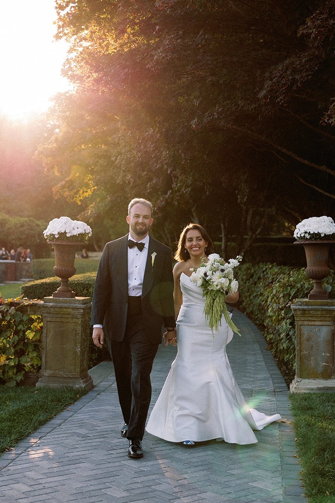 the bride and groom at their ​mansion on turner hill wedding