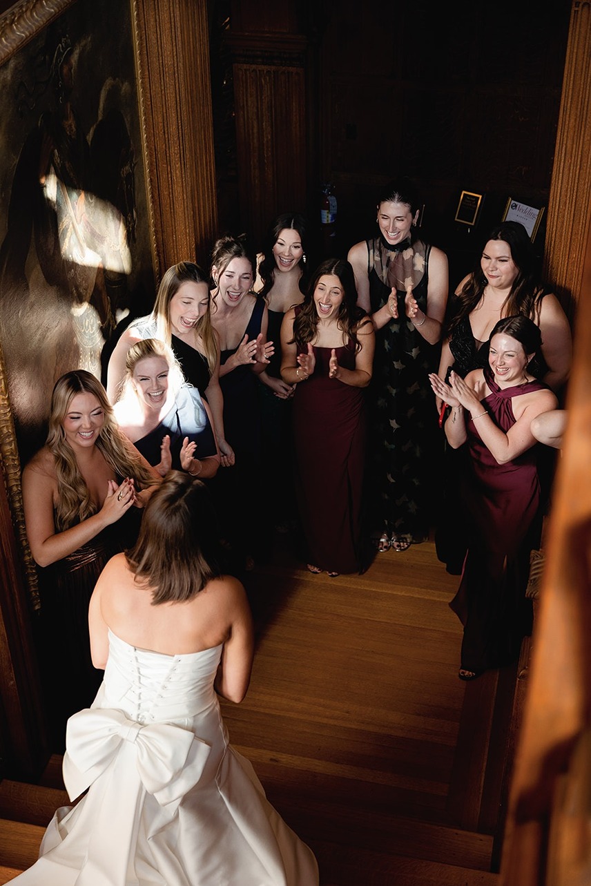 the first look with the girls for a turner hill wedding