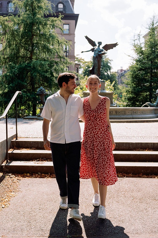 a couple taking their boston common engagement photos
