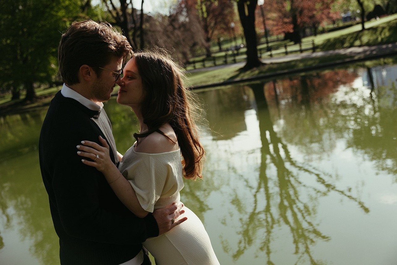 a couple in their boston common engagement photos