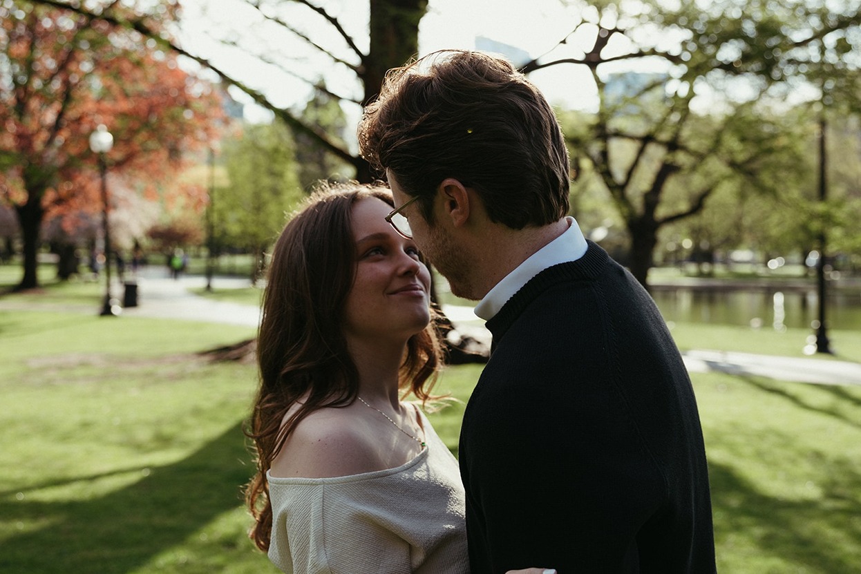 a couple in their boston common engagement photos