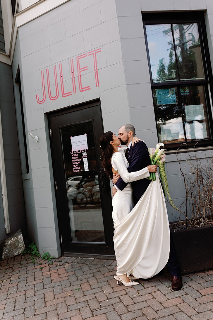 the couple outside a restaurant wedding venues boston couples love