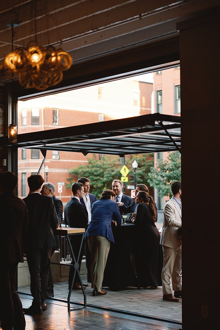 the guests mingling at a restaurant wedding venue in boston