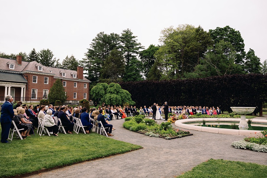 the ceremony space at a garden at elm bank wedding